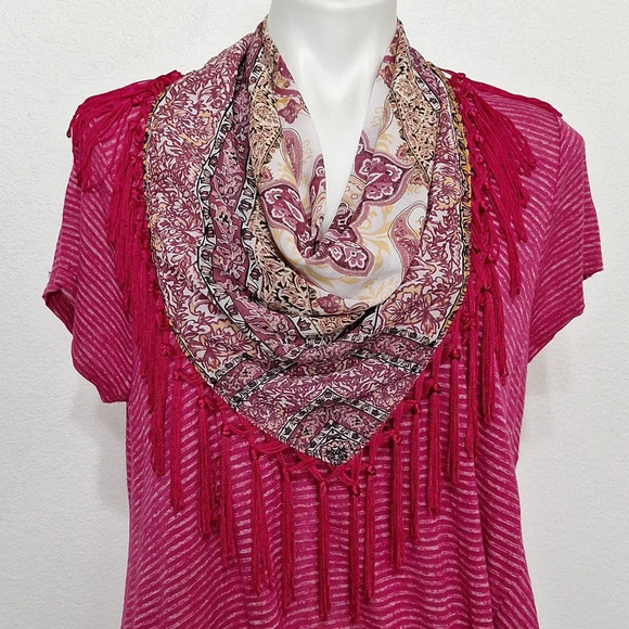 Energe World Wear Bohemian NWOT Pink Boho Striped W/Scarf & Twist Bottom Hem *XL - Picture 4 of 13